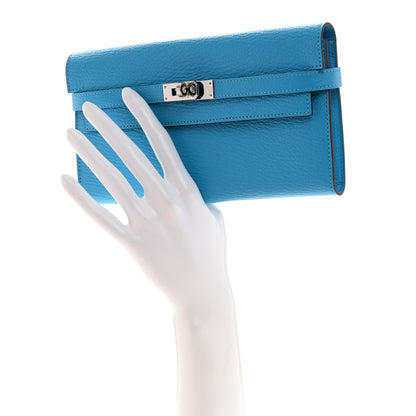 Hermes Chevre Mysore Kelly Longue Wallet Bleu Azteque 2 of 7