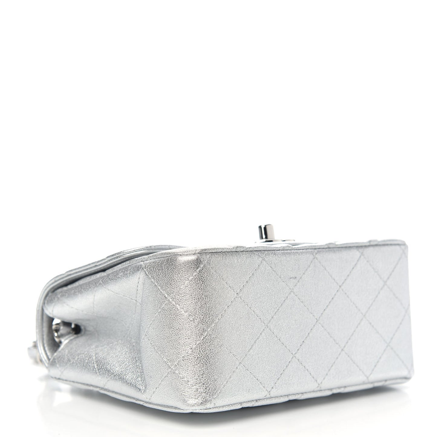 Metallic Lambskin Quilted Mini Square Flap Silver