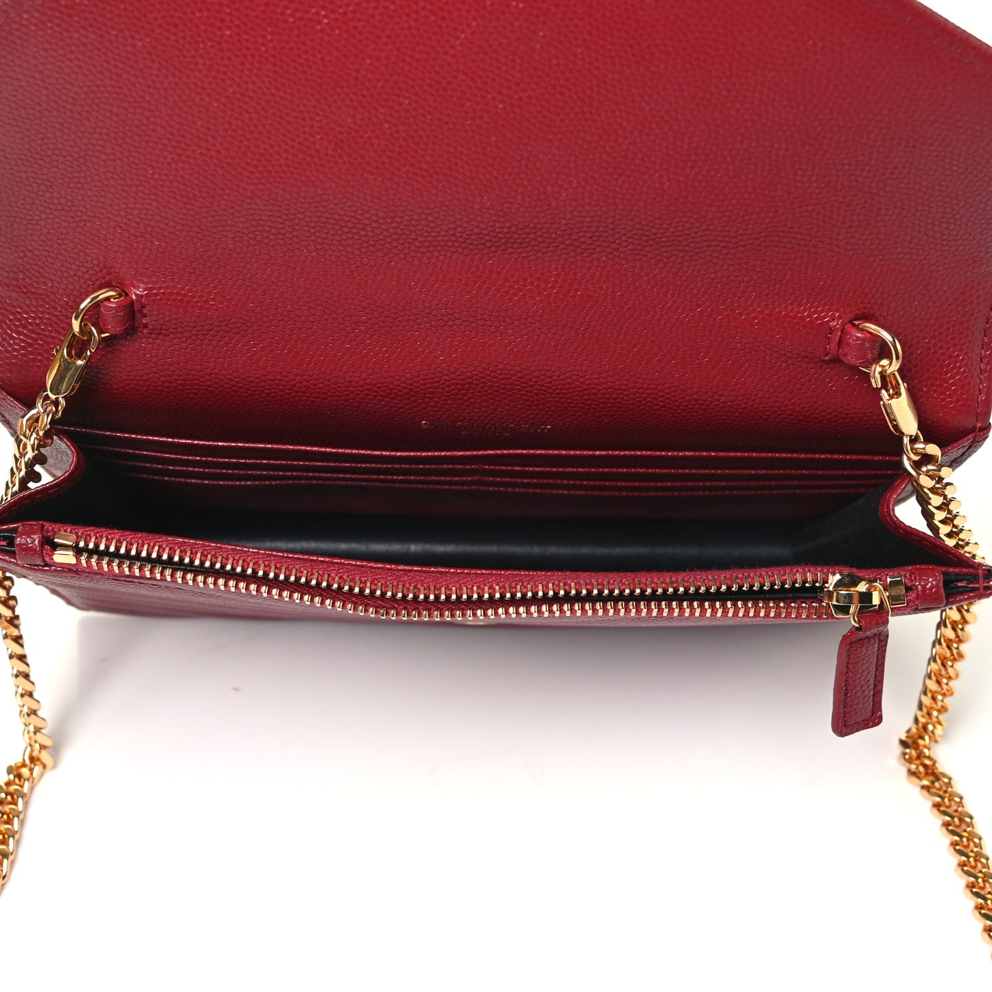 Grain De Poudre Matelasse Chevron Monogram Envelope Chain Wallet Rouge Opyum