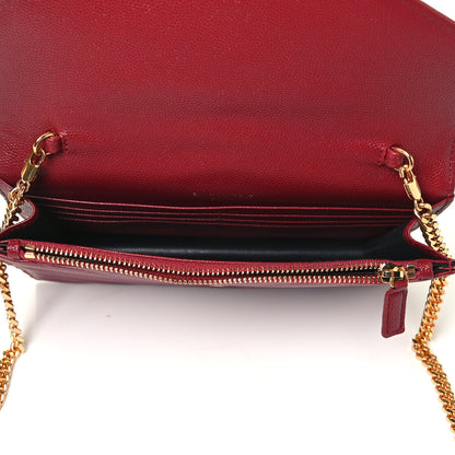 Saint Laurent Grain De Poudre Matelasse Chevron Monogram Envelope Chain Wallet Rouge Opyum 4 of 4