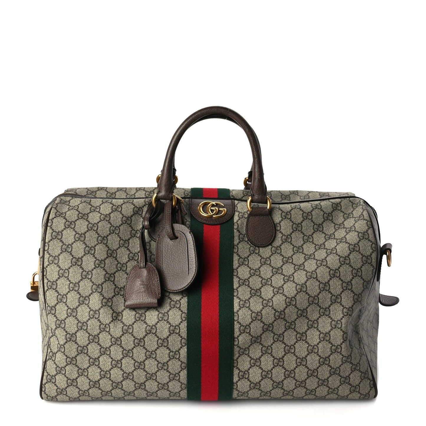 GG Supreme Monogram Textured Dollar Calfskin Web Medium Ophidia Carry-On Duffle Bag Beige Ebony New Acero