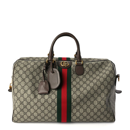 Gucci GG Supreme Monogram Textured Dollar Calfskin Web Medium Ophidia Carry-On Duffle Bag Beige Ebony New Acero 1 of 9