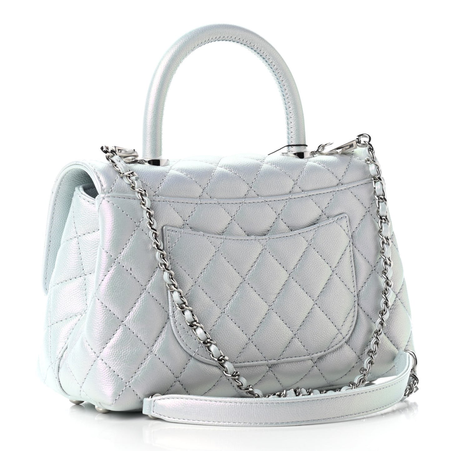 Iridescent Caviar Quilted Mini Coco Handle Flap Light Blue