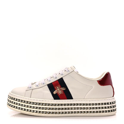 Gucci Calfskin Crystal Web Bee Embroidered Womens Ace Platform Sneakers 36 White 1 of 8
