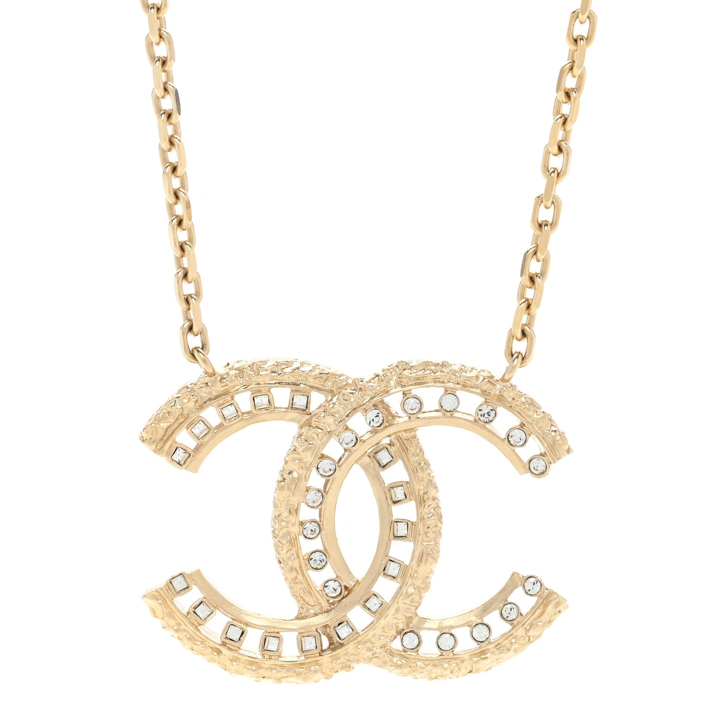 Crystal Textured CC Necklace Gold