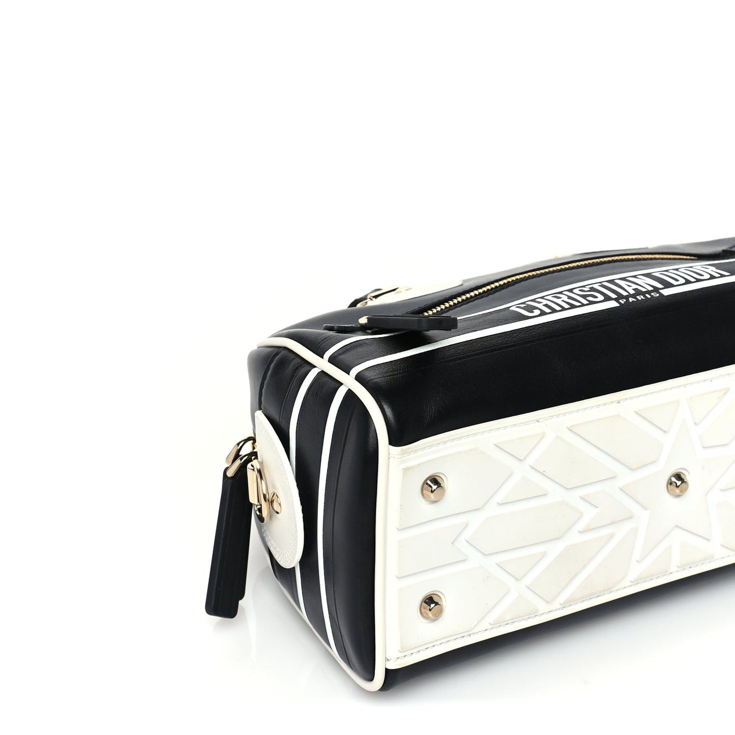 Calfskin Small Dior Vibe Zip Bowling Bag Black White