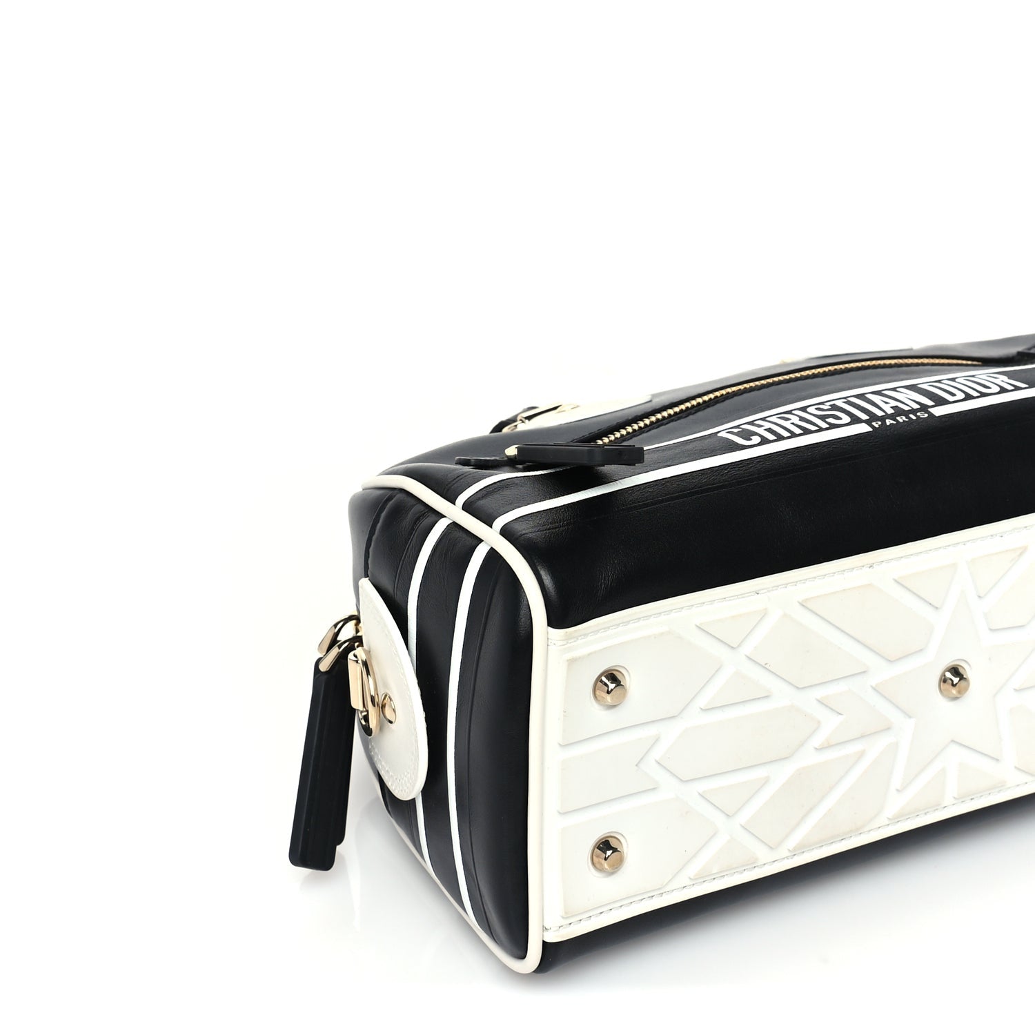 Christian Dior Calfskin Small Dior Vibe Zip Bowling Bag Black White 7 of 8