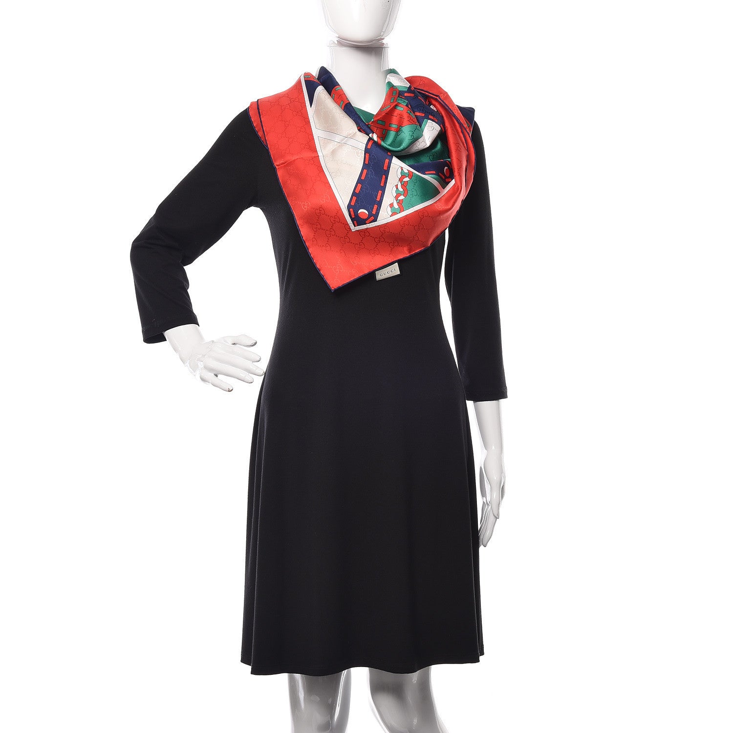 Gucci Silk Chain Argyle Square Scarf Emerald Red 2 of 4