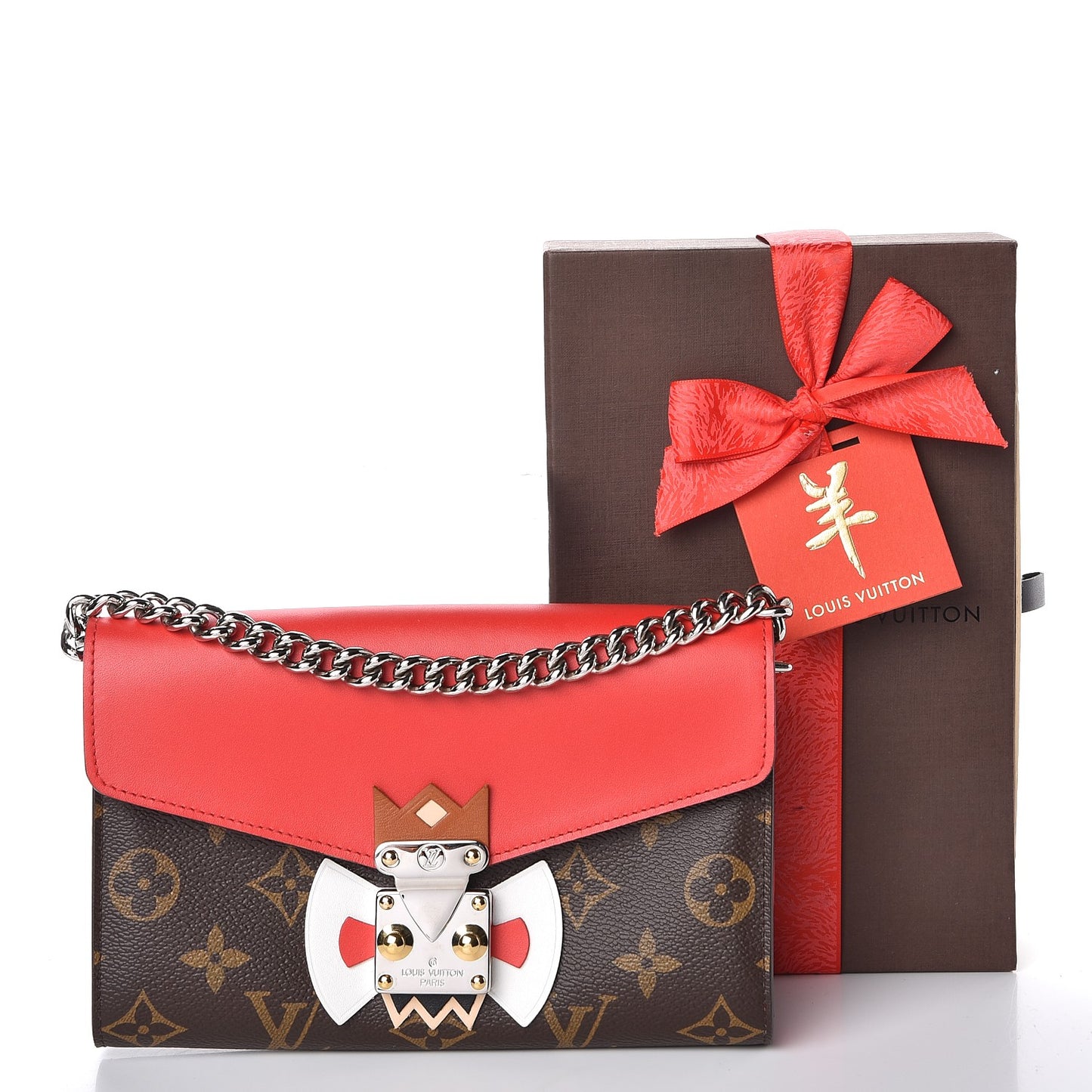 Monogram Tribal Mask Chain Wallet Rouge