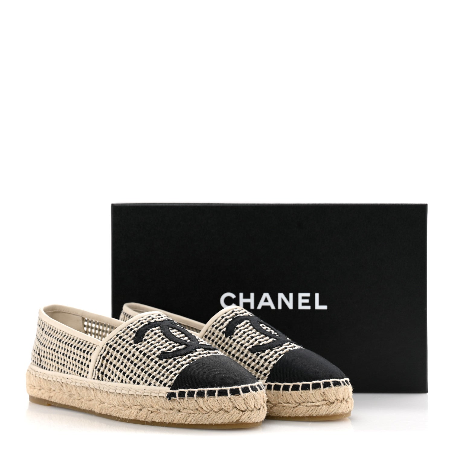 Chanel Mesh Grosgrain CC Espadrilles 39 Beige Black 9 of 9