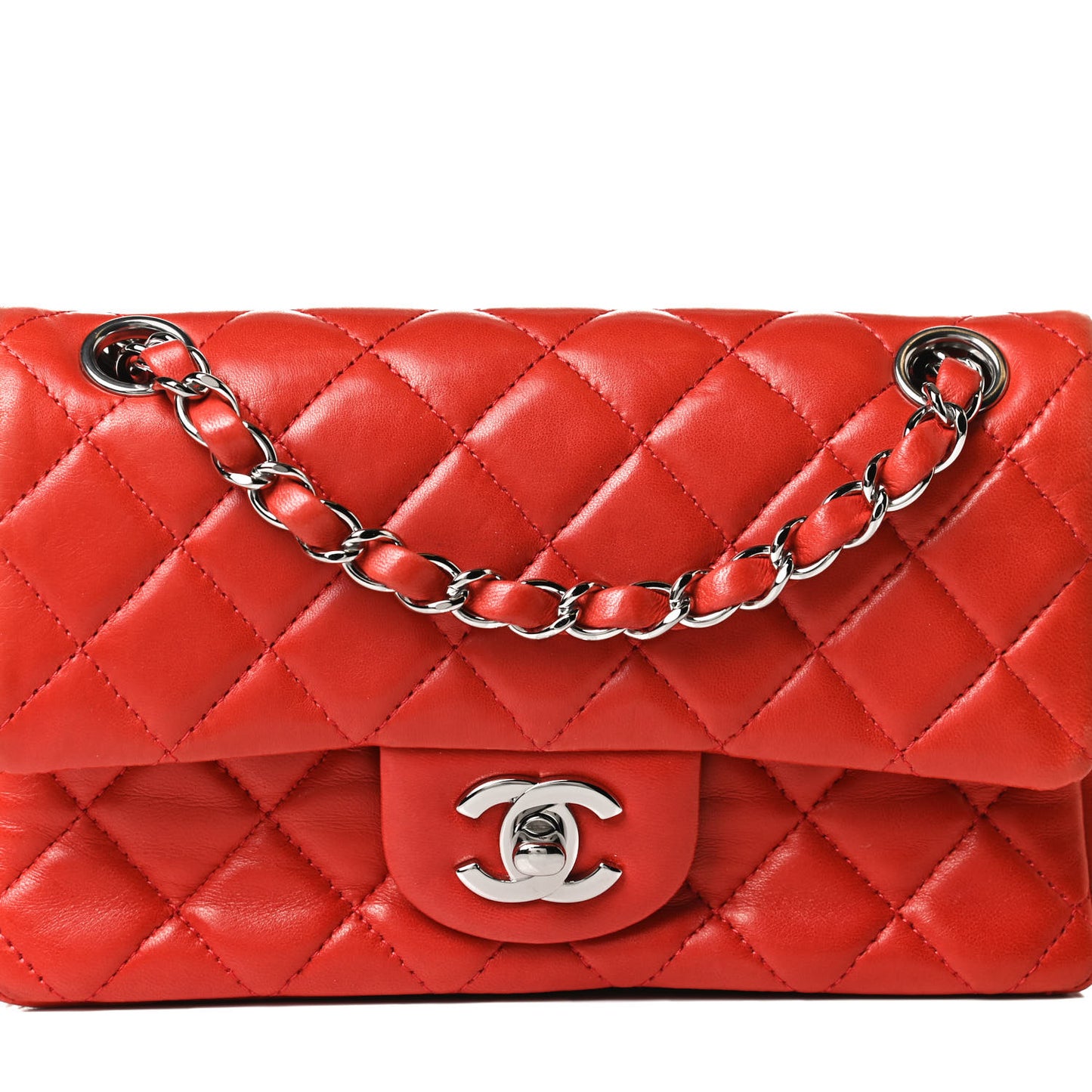 Lambskin Quilted Mini Rectangular Flap Red