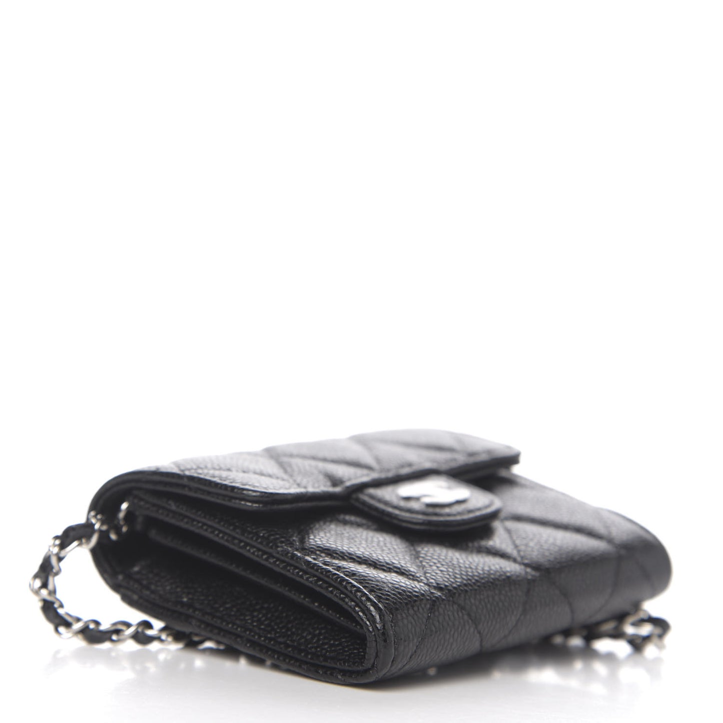 Caviar Quilted Flap Card Holder On Chain Black