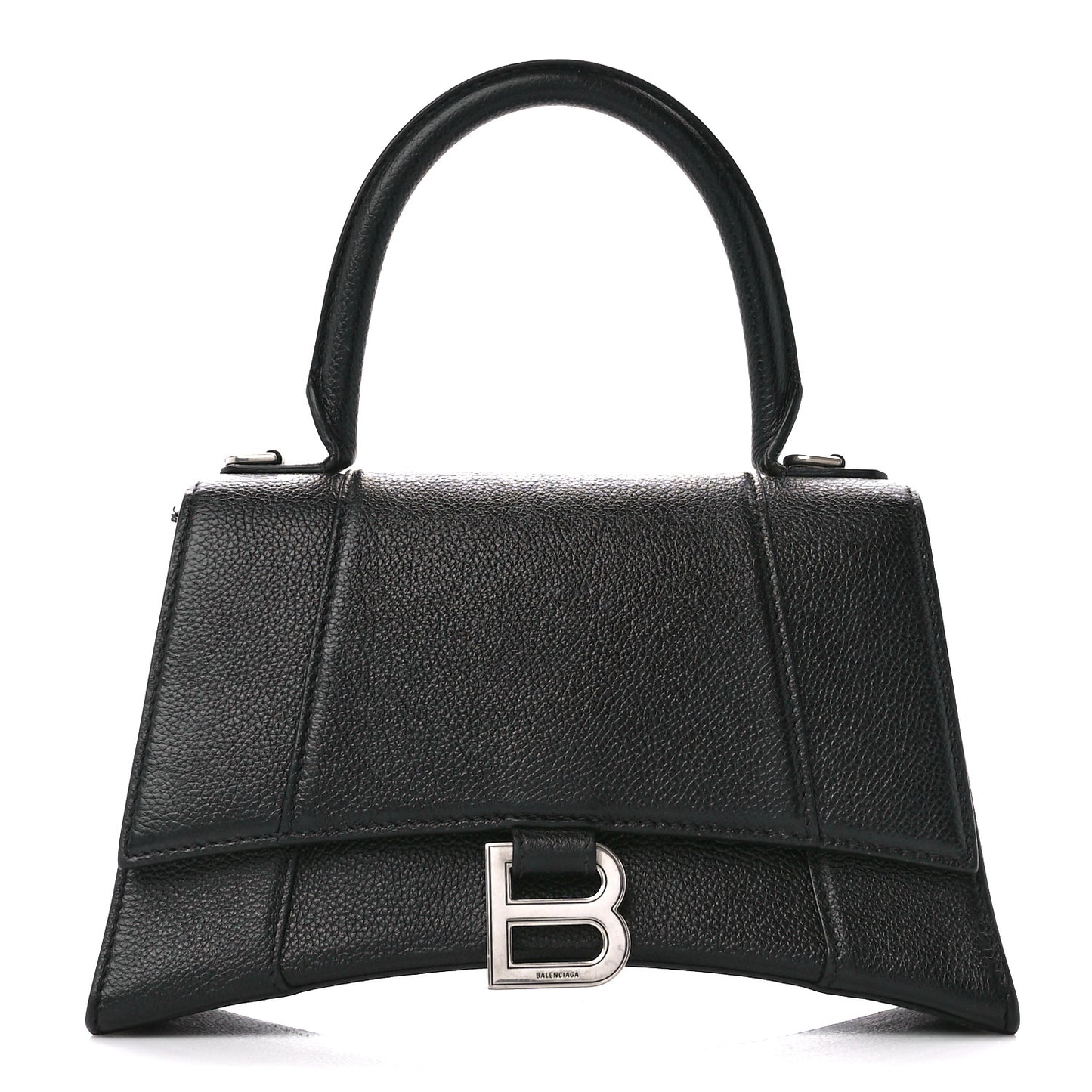Grained Calfskin Small Hourglass Top Handle Bag Black