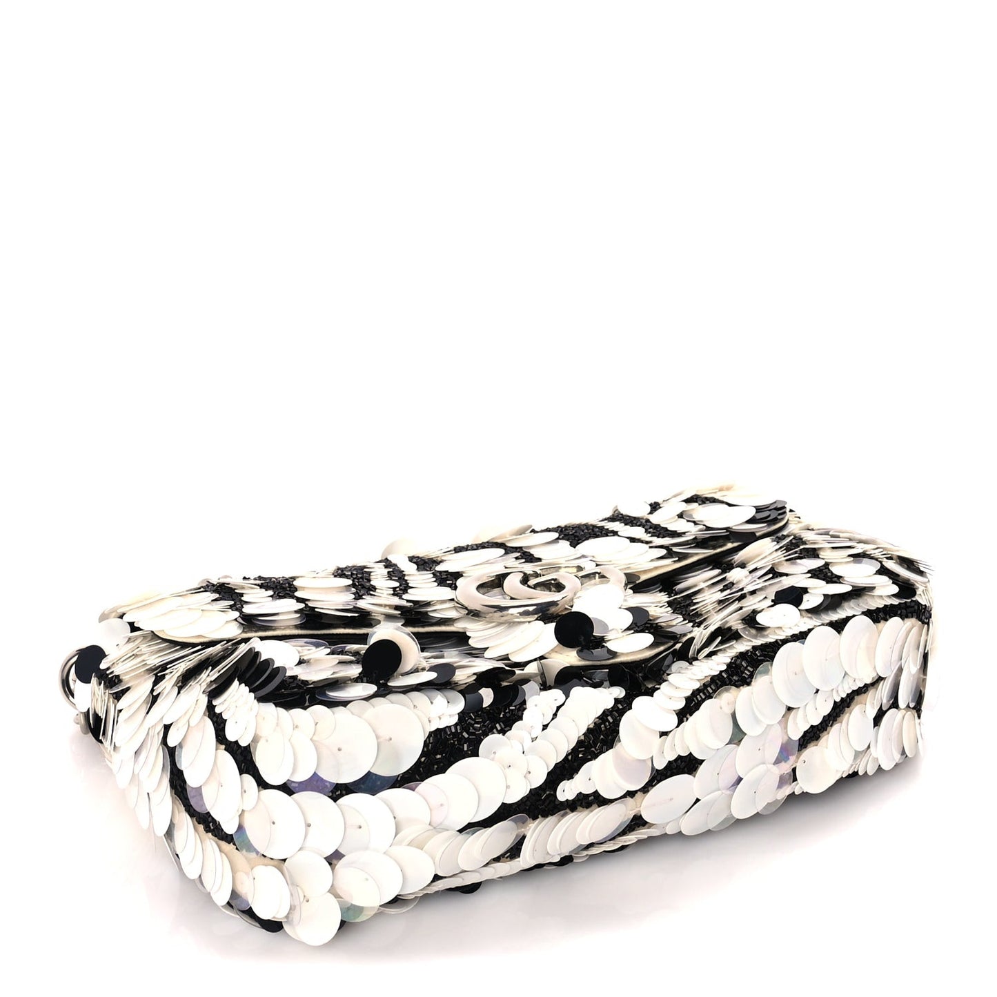 Satin Sequin Beaded Zebra Small GG Marmont Shoulder Bag  Black White