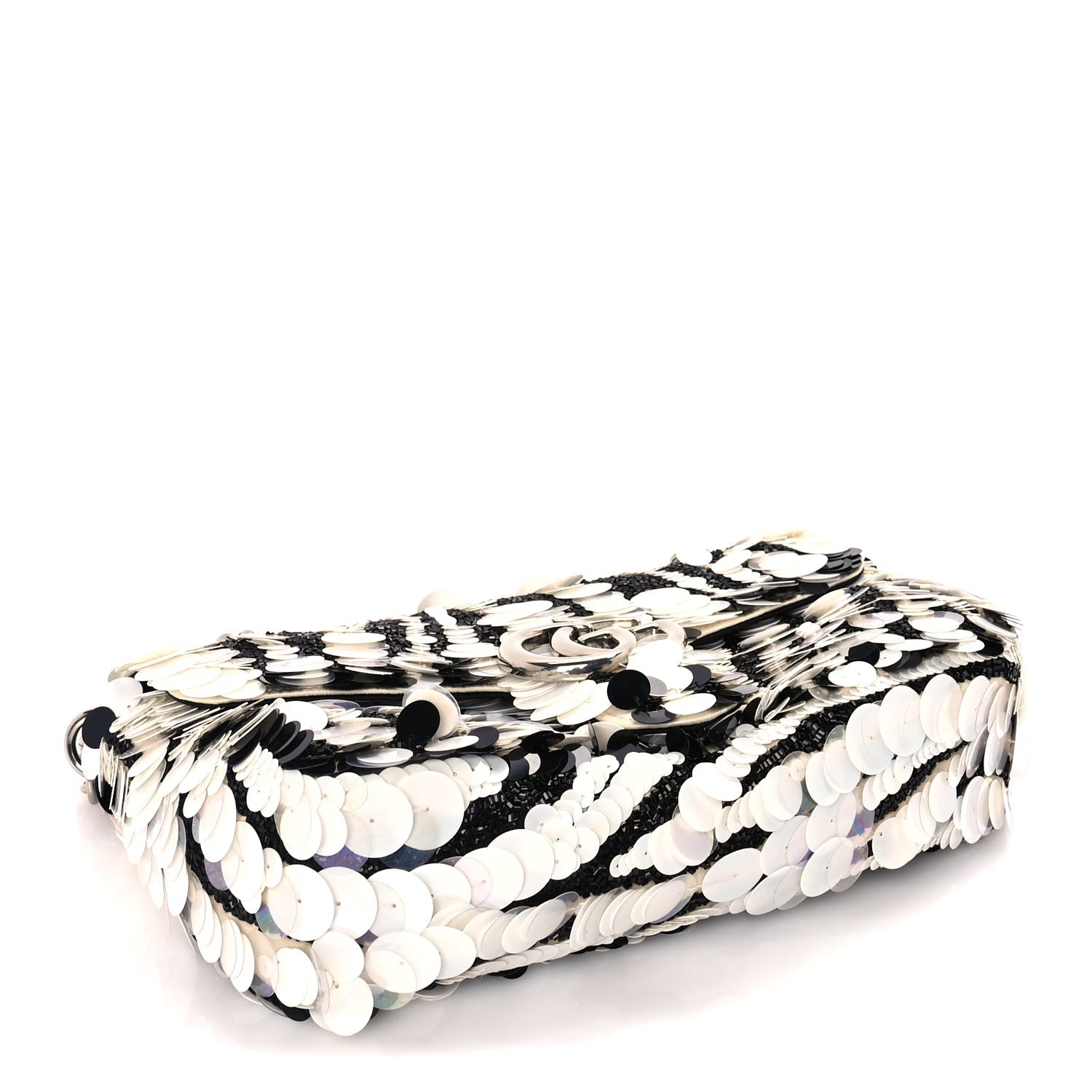 Gucci Satin Sequin Beaded Zebra Small GG Marmont Shoulder Bag  Black White 3 of 8