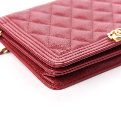 Chanel Caviar Quilted Boy Wallet On Chain WOC Red 10 of 11