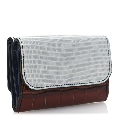 Chloe Lizard Crocodile Embossed Shiny Calfskin Small C Tri-Fold Wallet Chestnut Brown Blue Chestnut Brown Blue 3 of 7