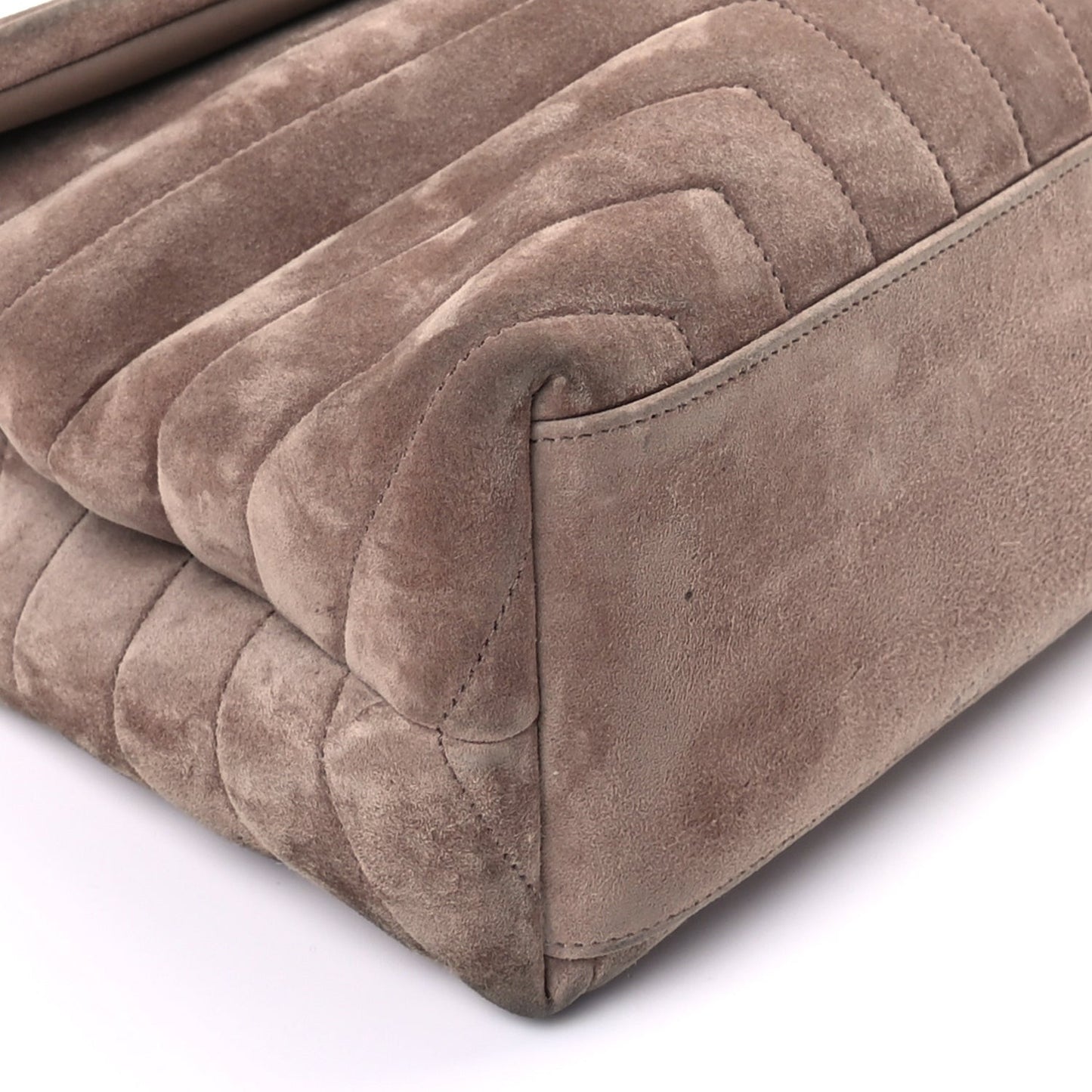 Suede Y Quilted Monogram Medium Loulou Chain Satchel Taupe