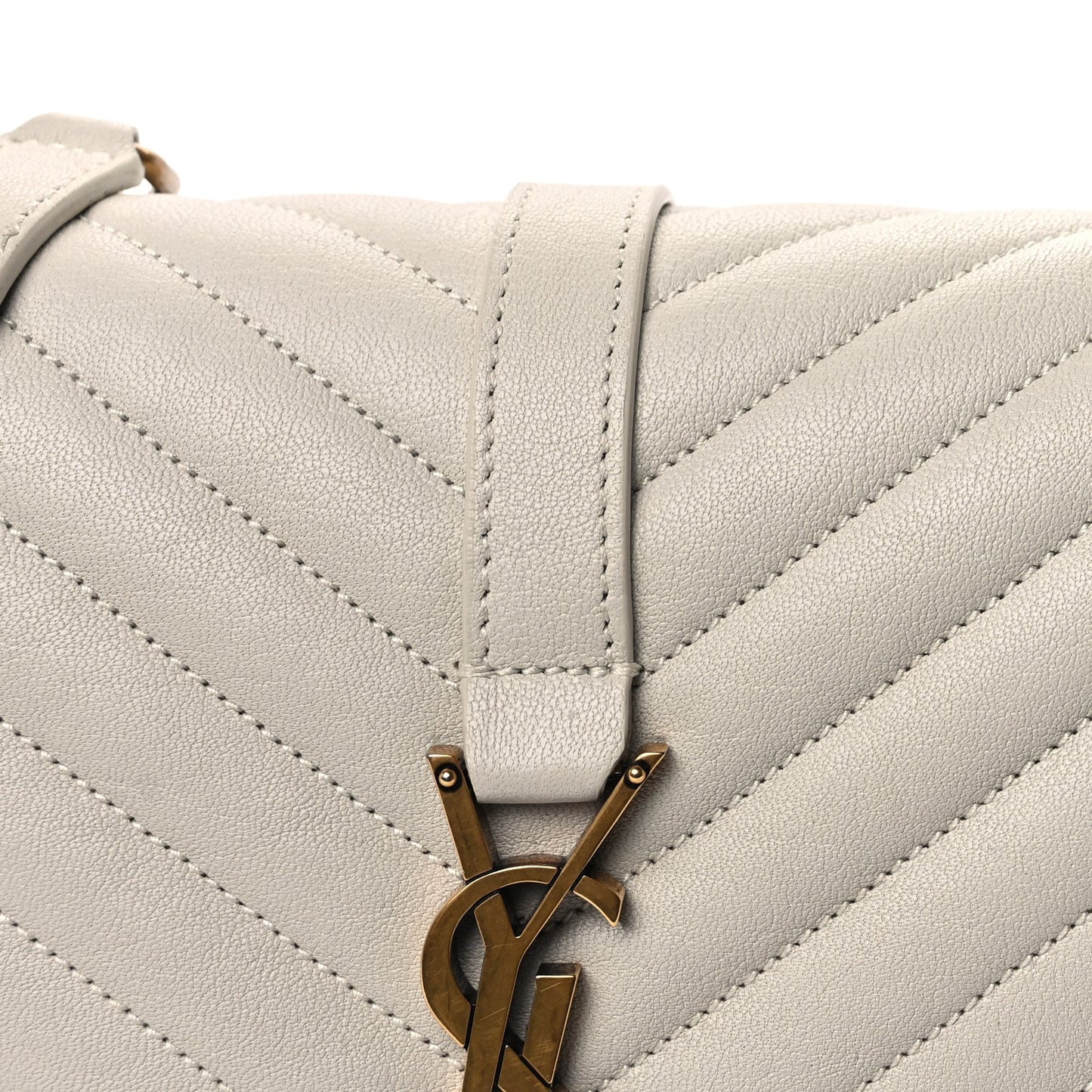 Sheepskin Matelasse Chevron Monogram Medium College Bag Crema Soft