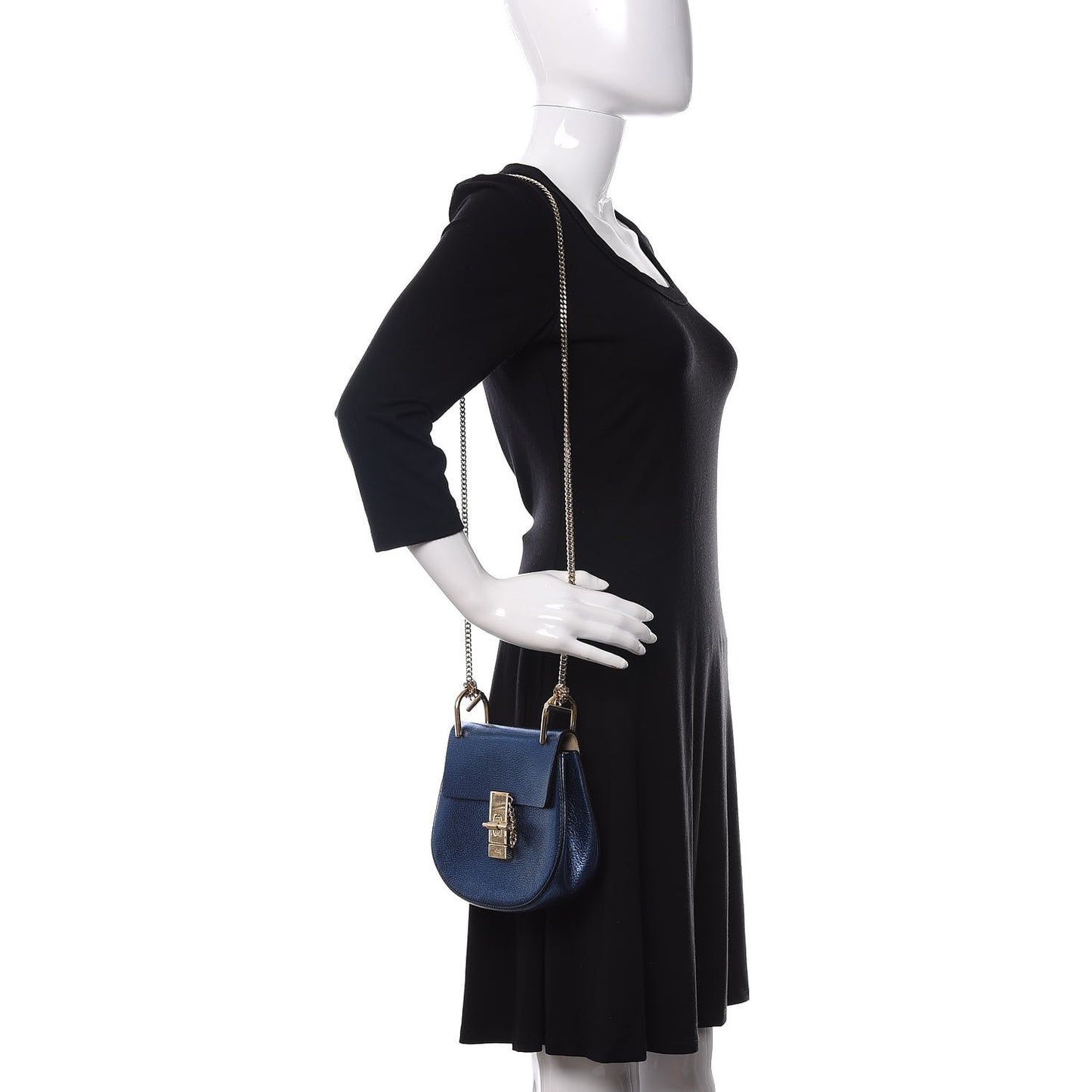 Metallic Goatskin Mini Drew Shoulder Bag Blue