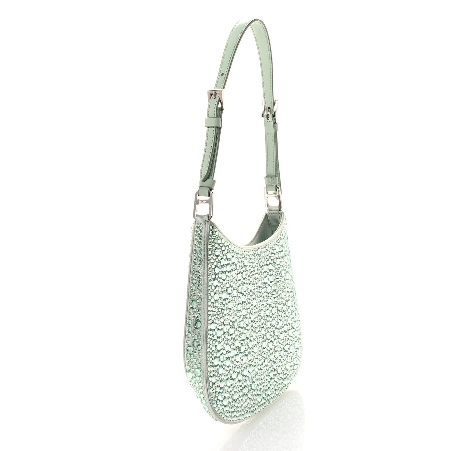 Satin Crystal Cleo Adjustable Strap Shoulder Bag Acqua