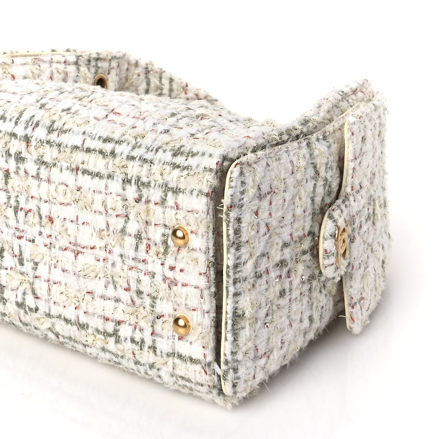 Tweed Quilted Small  25 Handbag Ecru Khaki Gold Red