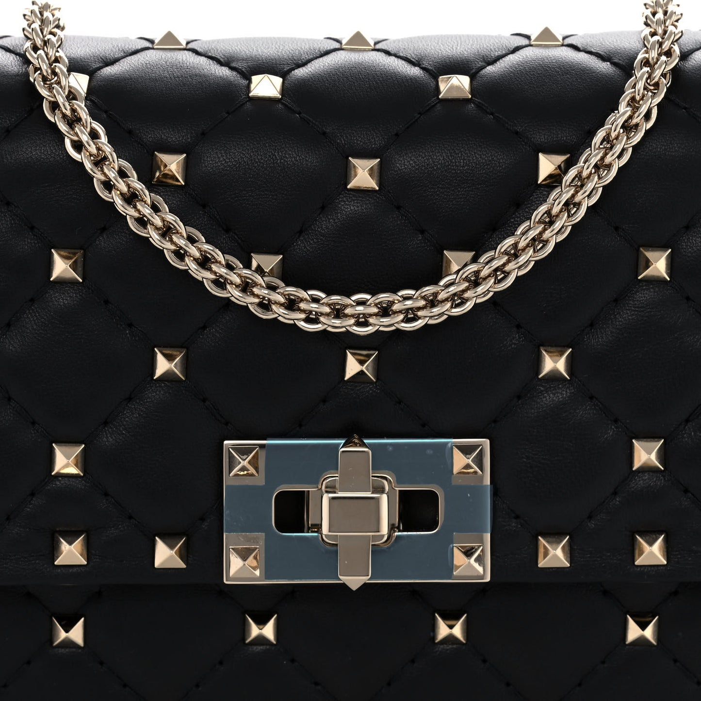 Lambskin Rockstud Spike Wallet on Chain Black
