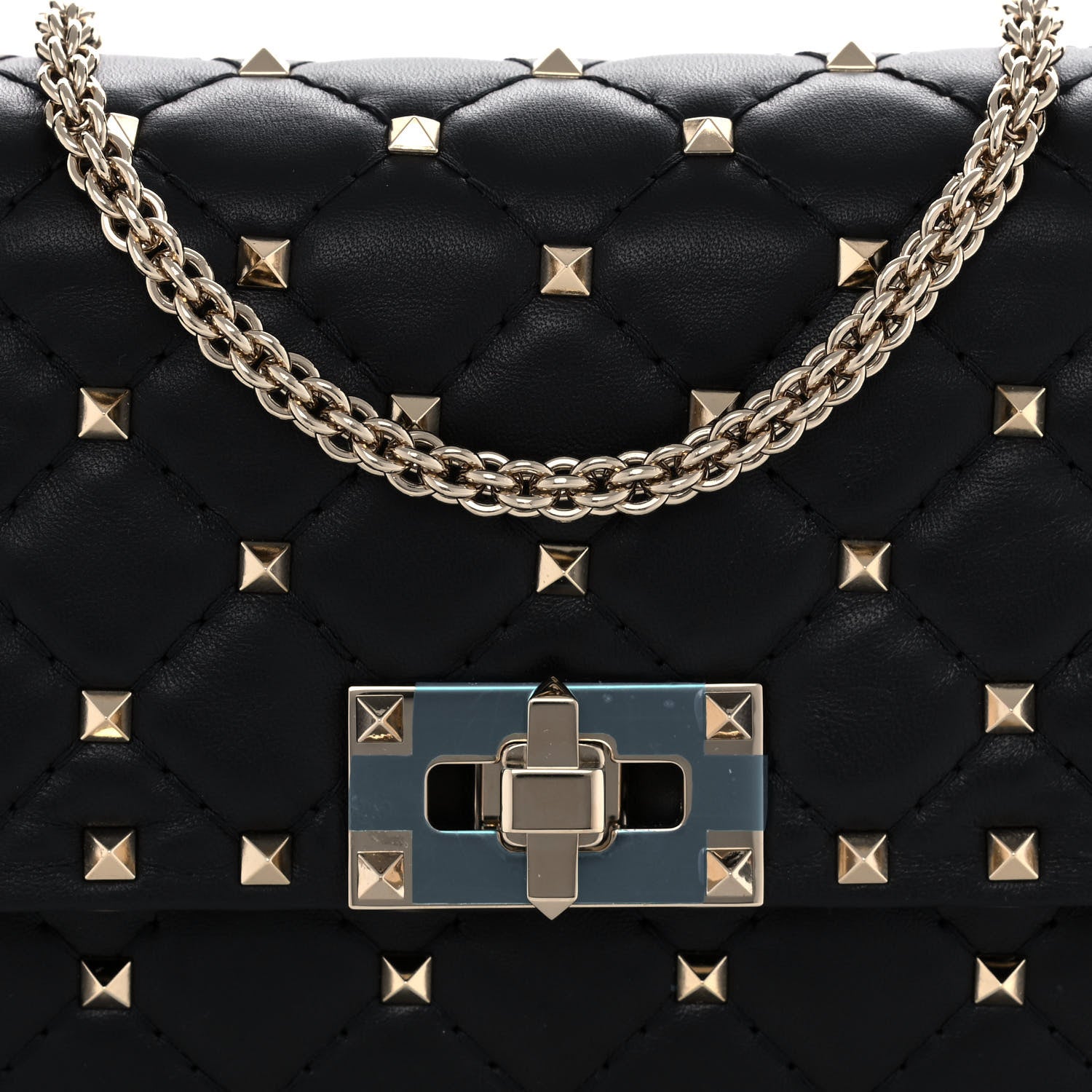 Valentino Garavani Lambskin Rockstud Spike Wallet on Chain Black 7 of 10