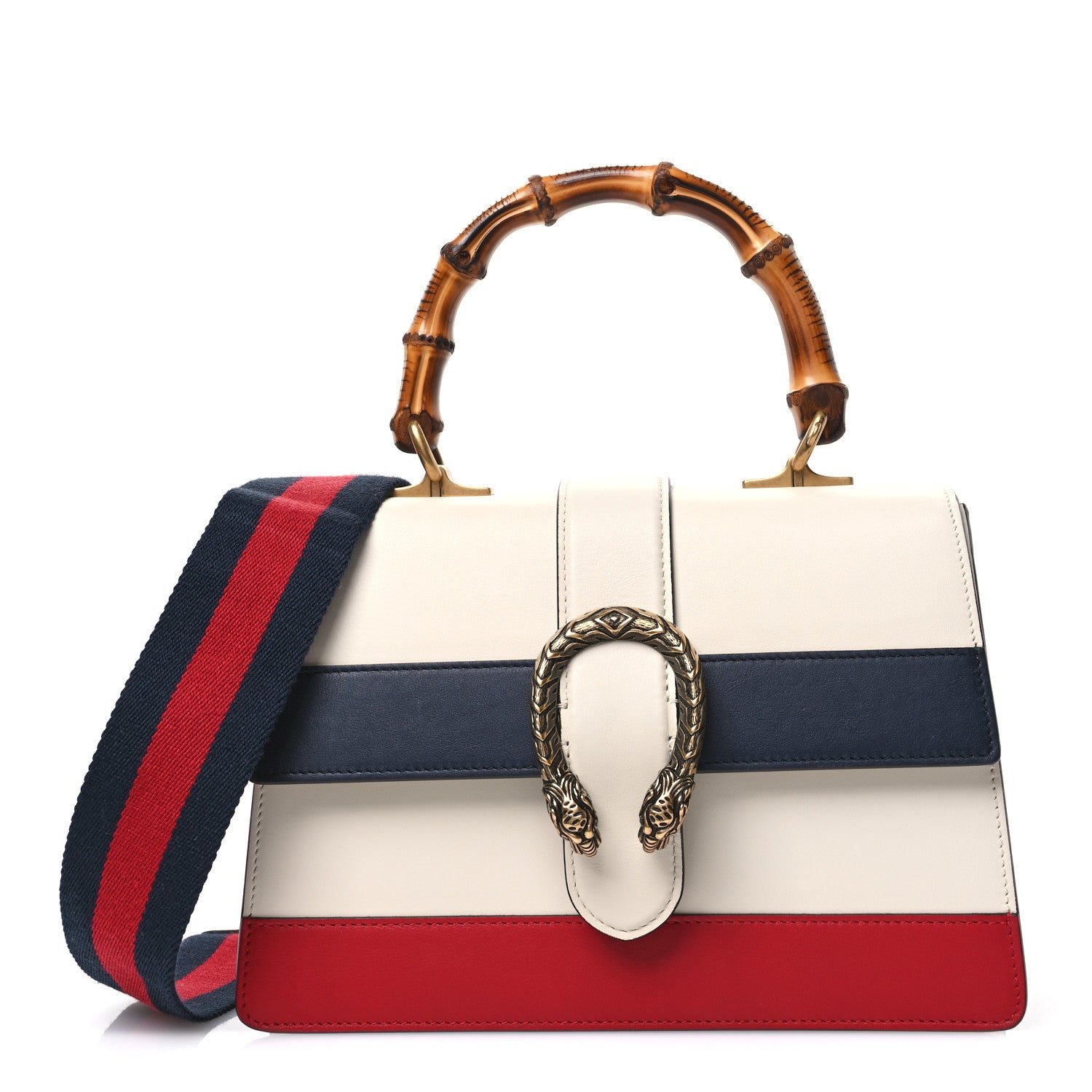 Gucci Calfskin Bamboo Web Medium Dionysus Top Handle Bag White Blue Hibiscus Red 1 of 11
