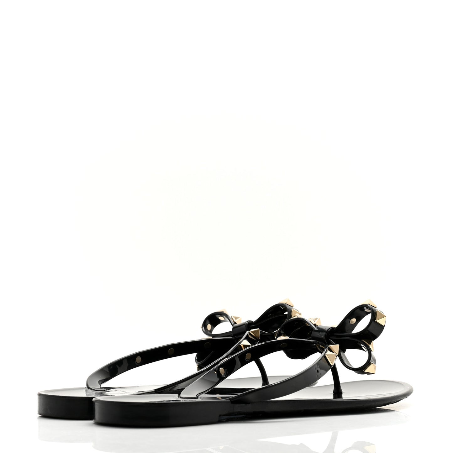 PVC Jelly Rockstud Bow Thong Sandals 39 Black