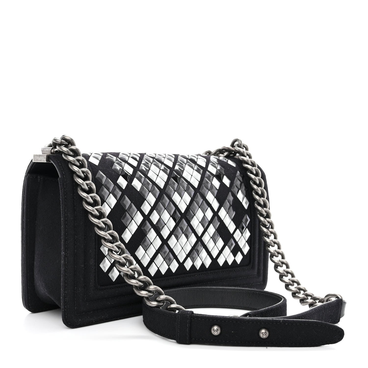 Chanel Wool Lambskin Embroidered Mosaic Medium Boy Flap Black 3 of 10