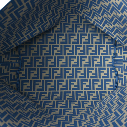 Fendi Pequin Stripe FF Large Roll Tote  Cerulean Blue Sand Beige 5 of 9