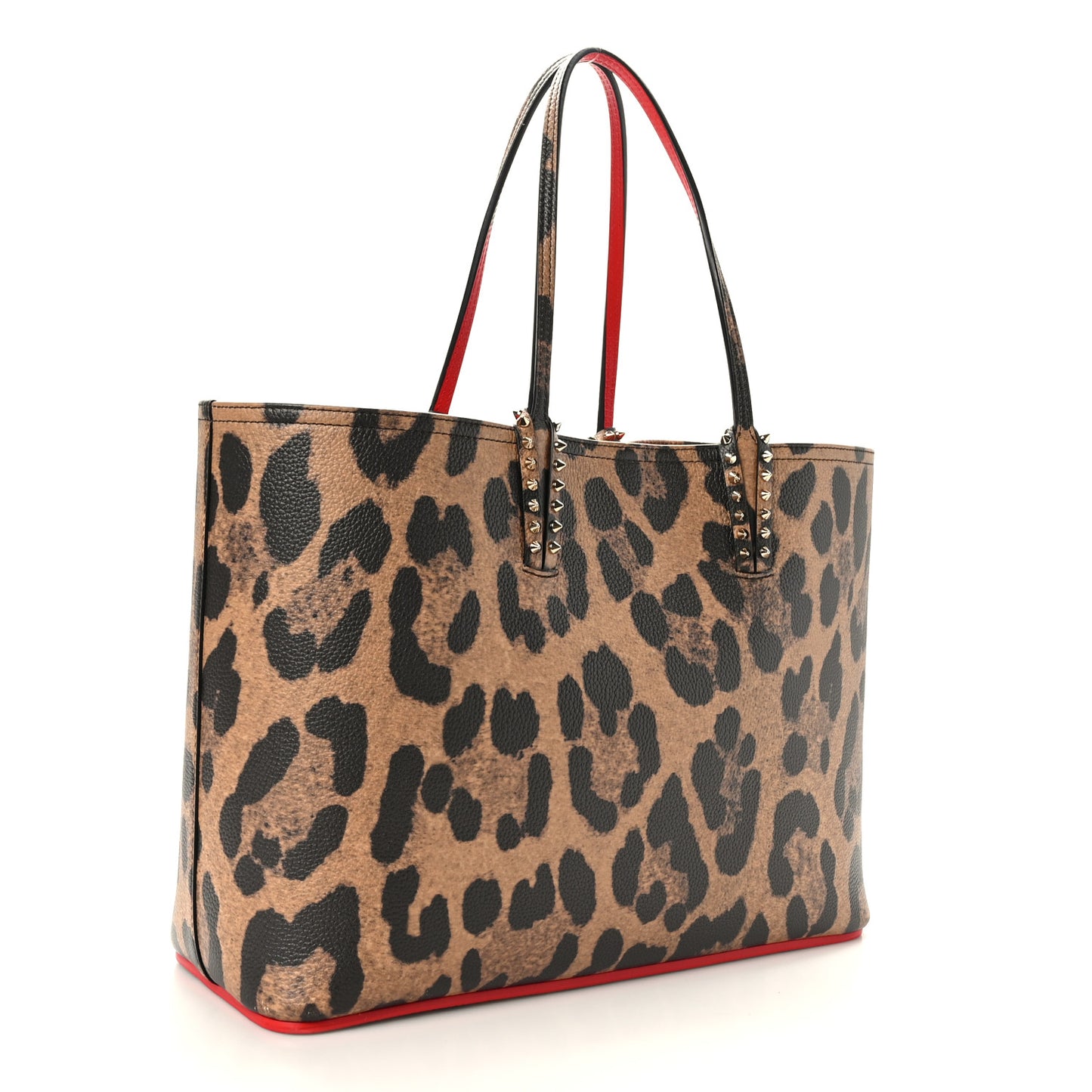 Calfskin Leopard Print Spikes East West Cabata Tote Brown