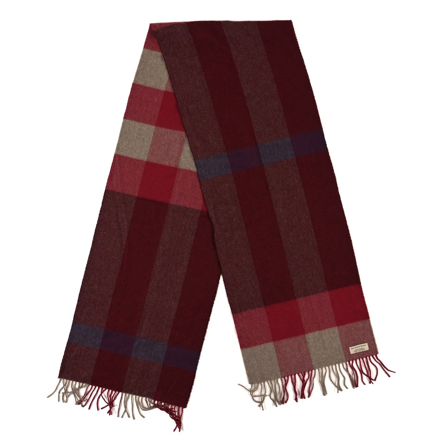 Cashmere Mega Check Fringe Scarf Red