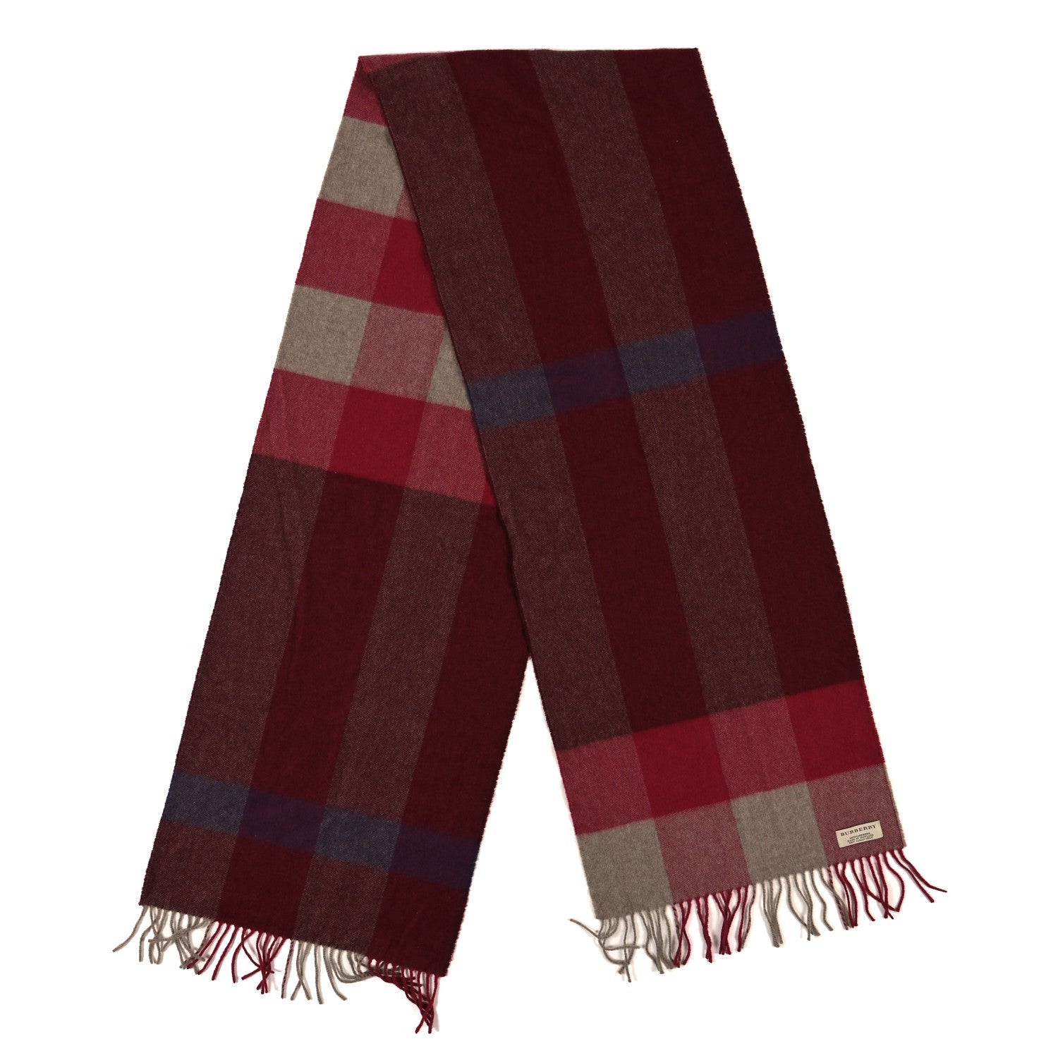 Burberry Cashmere Mega Check Fringe Scarf Red 2 of 4