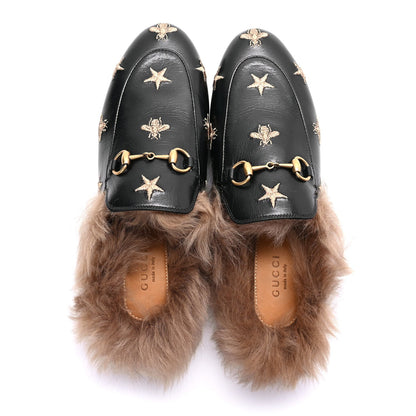 Gucci Goatskin Fur Bee Star Embroidered Womens Princetown Slippers 37 3 of 9