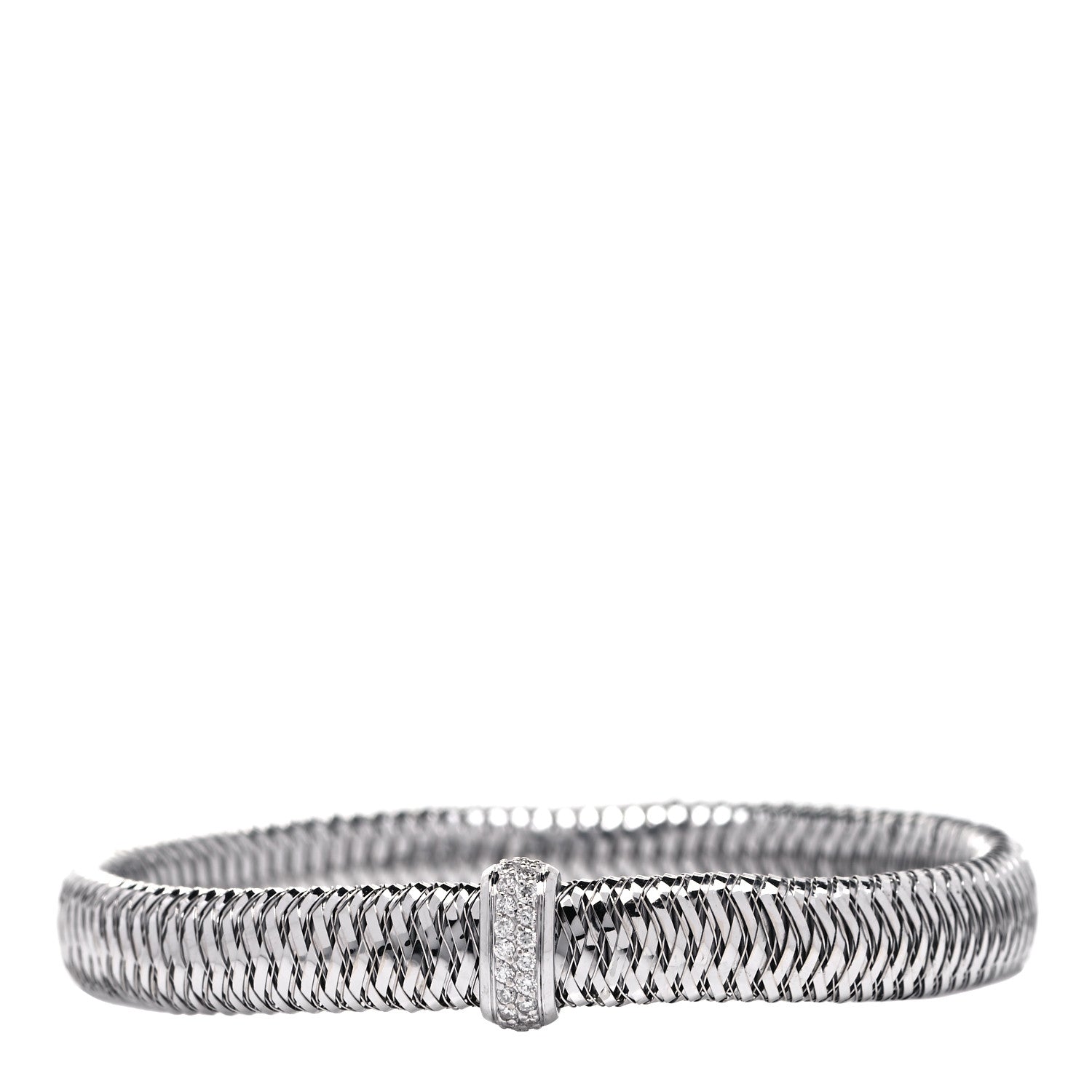 Roberto Coin 18K White Gold Diamond Medium Primavera Bangle Bracelet 1 of 4