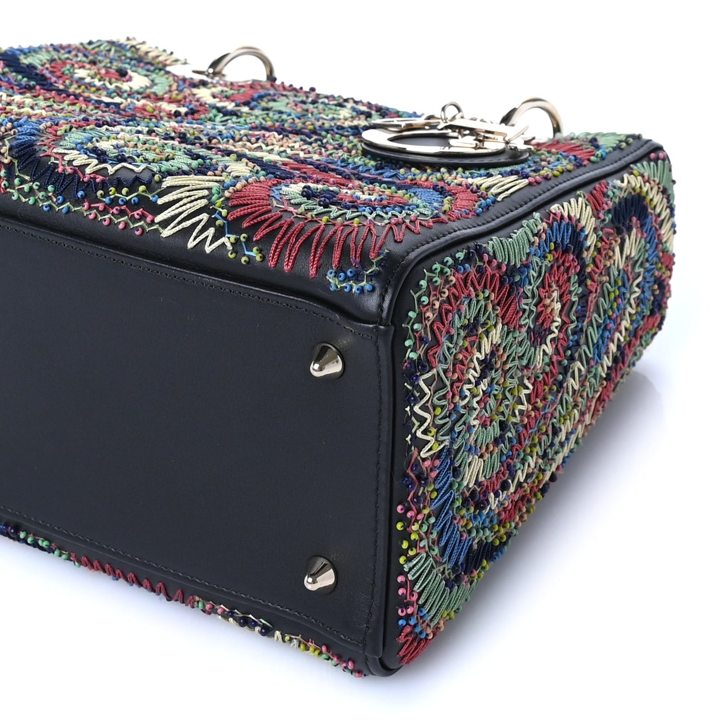 Calfskin Beaded Embroidered Medium Lady Dior  Black Multicolor