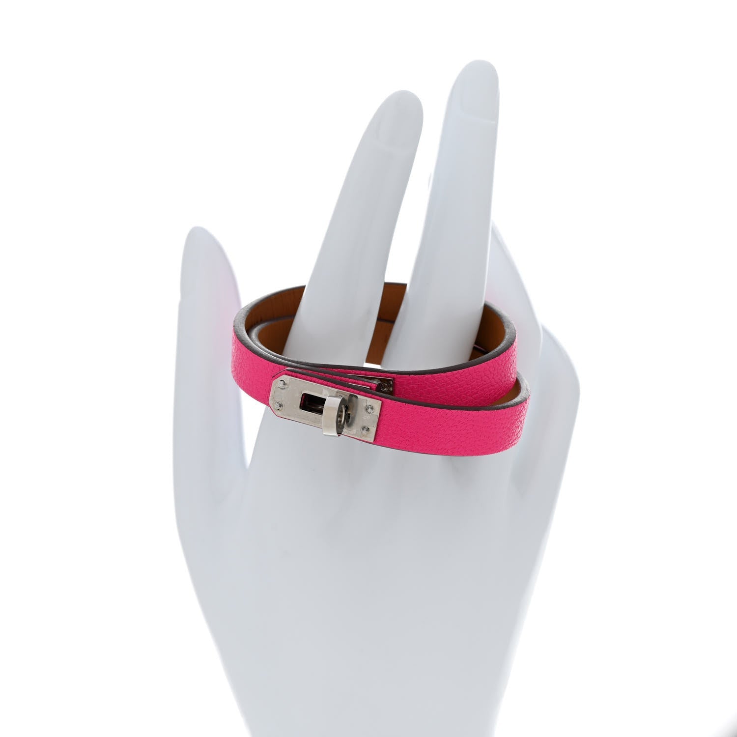 Hermes Chevre Chamkila Kelly Double Tour Bracelet T2 Rose Pop 2 of 7