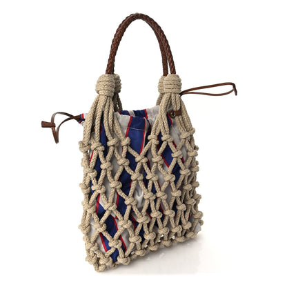 Prada Cotton Macrame Medium Noue Bag Corda Royal 2 of 8