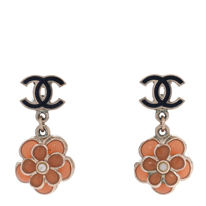 Chanel Crystal CC Flower Drop Earrings Black Pink Gold 1 of 5