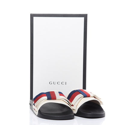 Gucci Satin Web Sylvie Bow Slide Sandals 38 White 8 of 8
