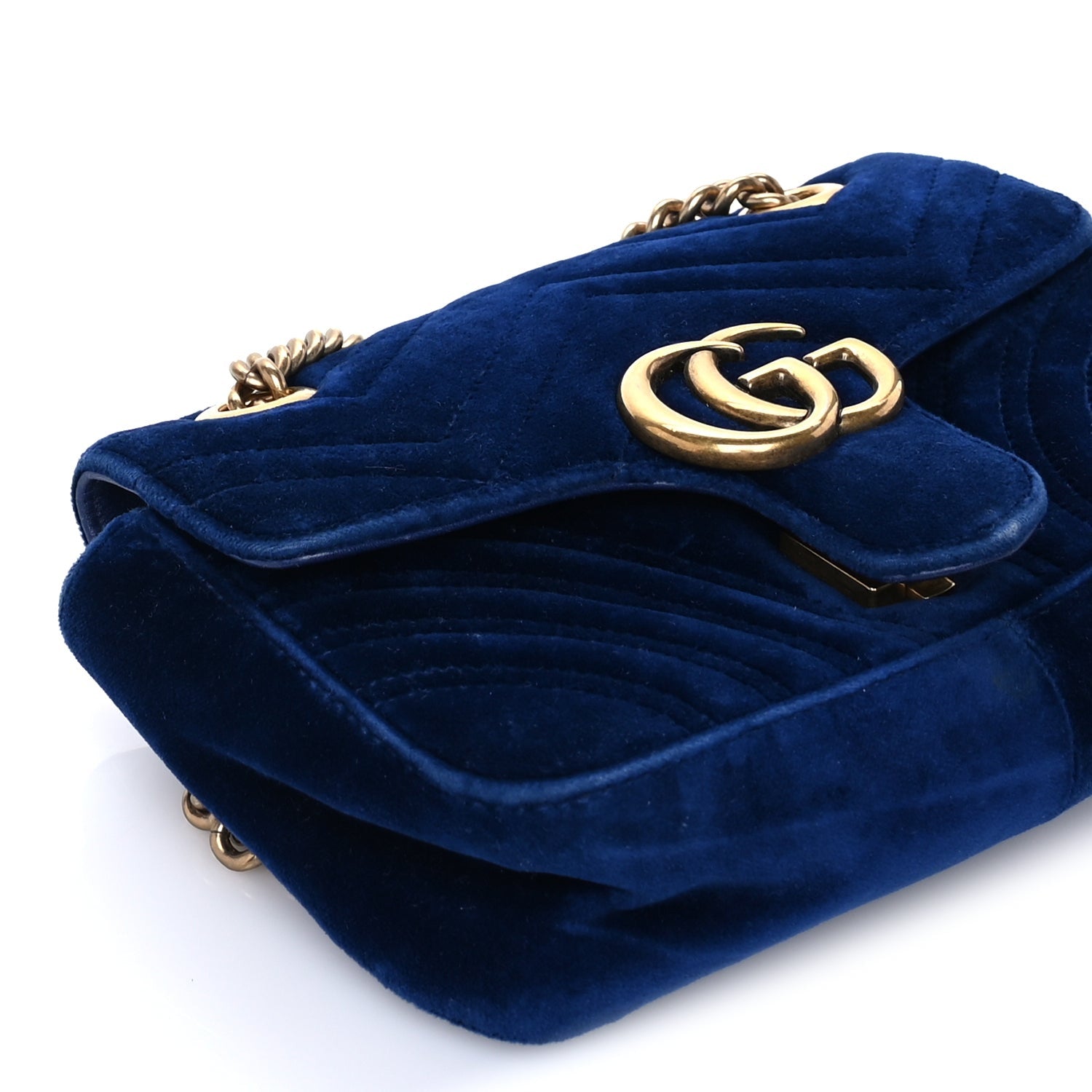 Gucci Velvet Matelasse Mini GG Marmont Shoulder Bag  Cobalt Blue 7 of 8