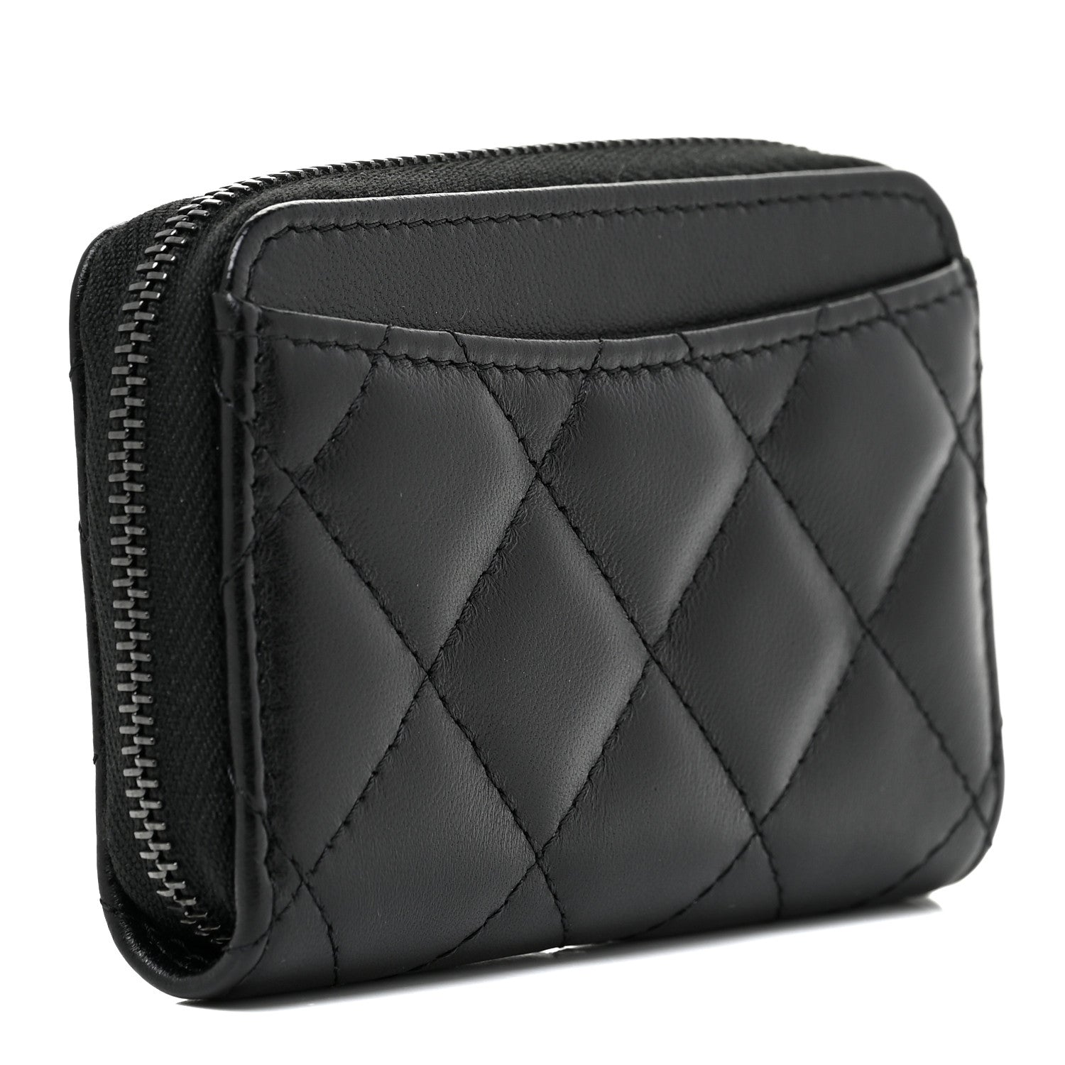 Chanel Lambskin Quilted Zip Coin Purse So Black 3 of 15