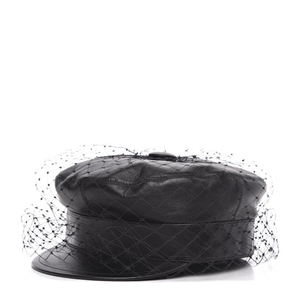 Christian Dior Lambskin Arty Cap with Veil 57 Black 1 of 7