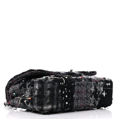 Chanel Tweed Quilted Chain Embellished Medium Double Flap Black Multicolor 4 of 9