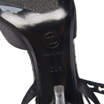 Chanel Satin Patent Cap Toe Ankle Wrap Pumps 38.5 Black 8 of 10