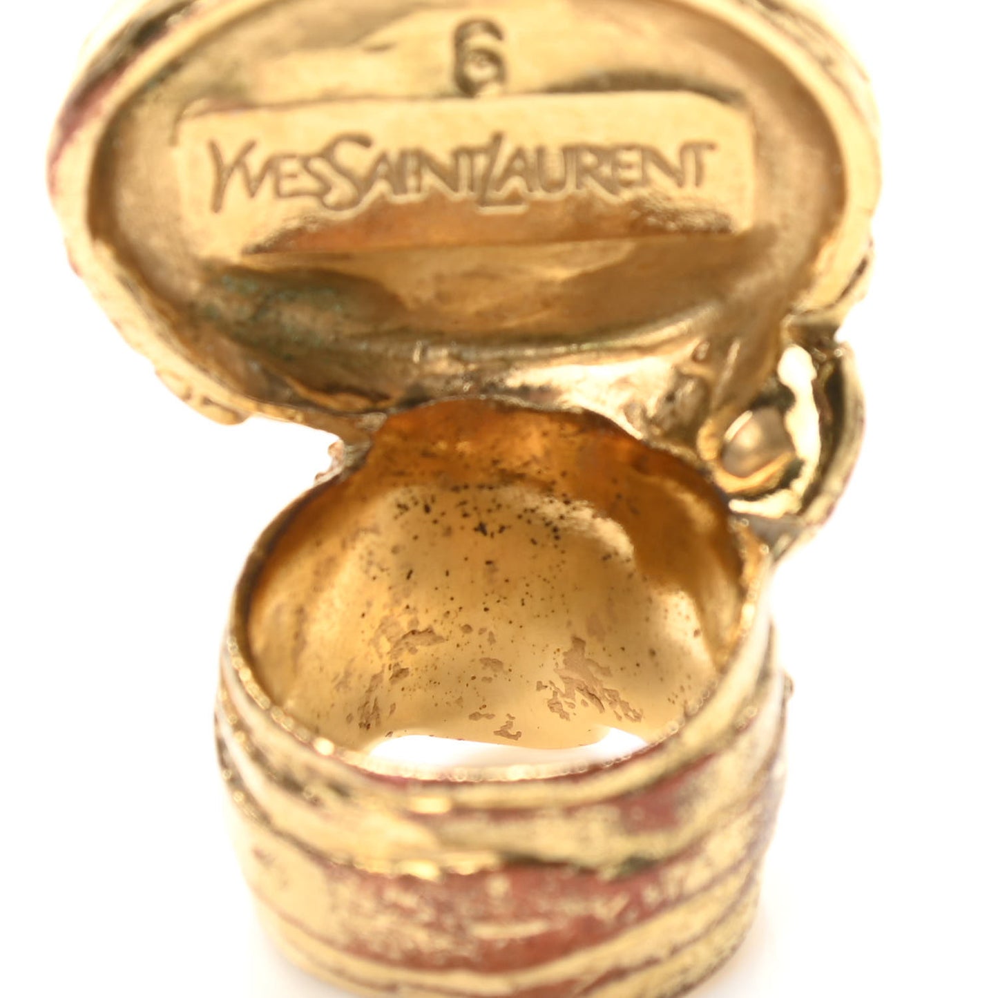Glass Cabochon Arty Ovale Ring 6 Gold Pink