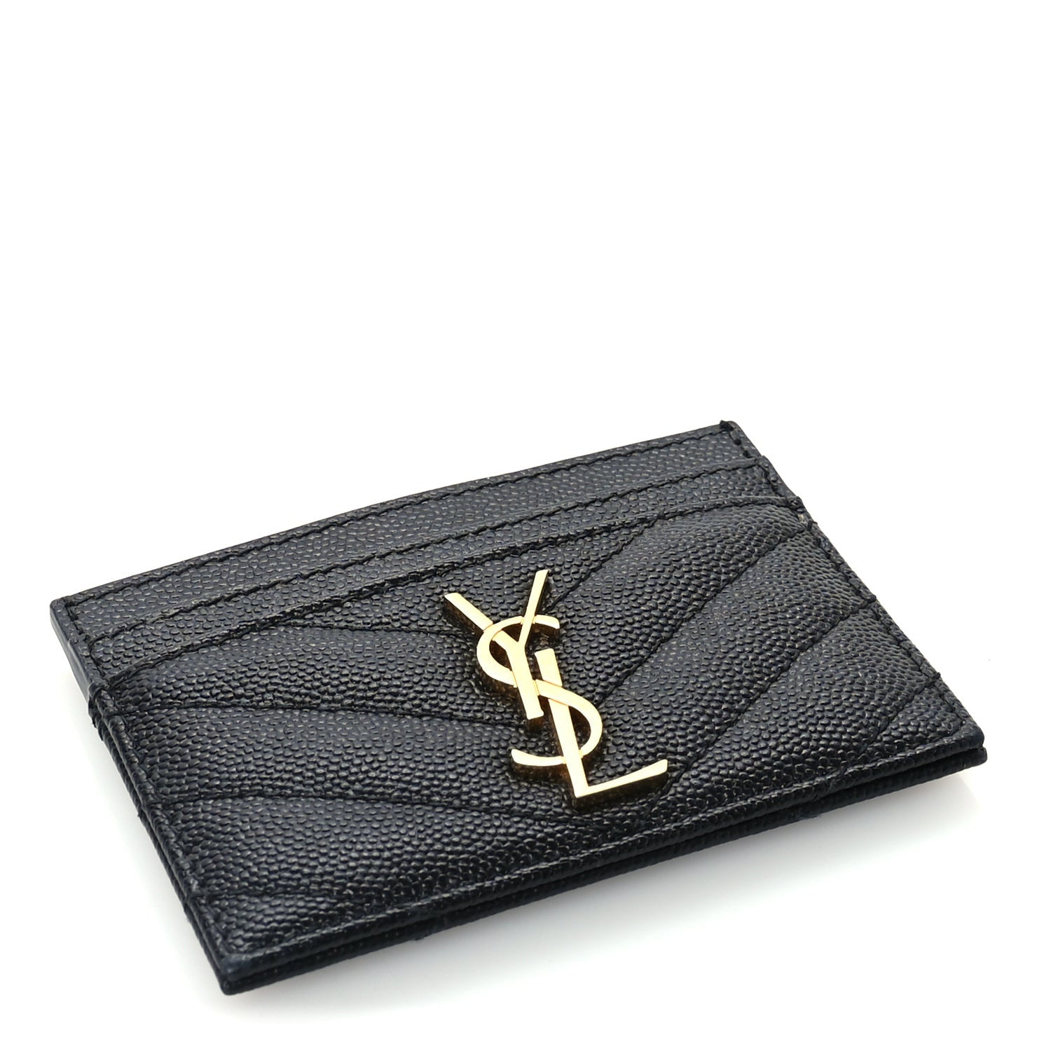 Saint Laurent Grain De Poudre Matelasse Chevron Cassandre Credit Card Case Black 5 of 7