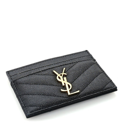 Saint Laurent Grain De Poudre Matelasse Chevron Cassandre Credit Card Case Black 5 of 7